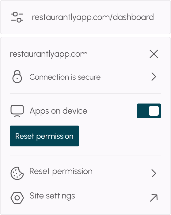 Browser web app permission toggle